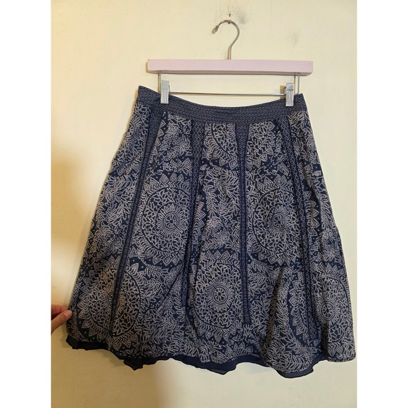 Esprit Dresses & Skirts - Esprit Navy Blue Beige Mandala Geometric Print Cotton A-Line Skirt Sz 6 VTG Y2K